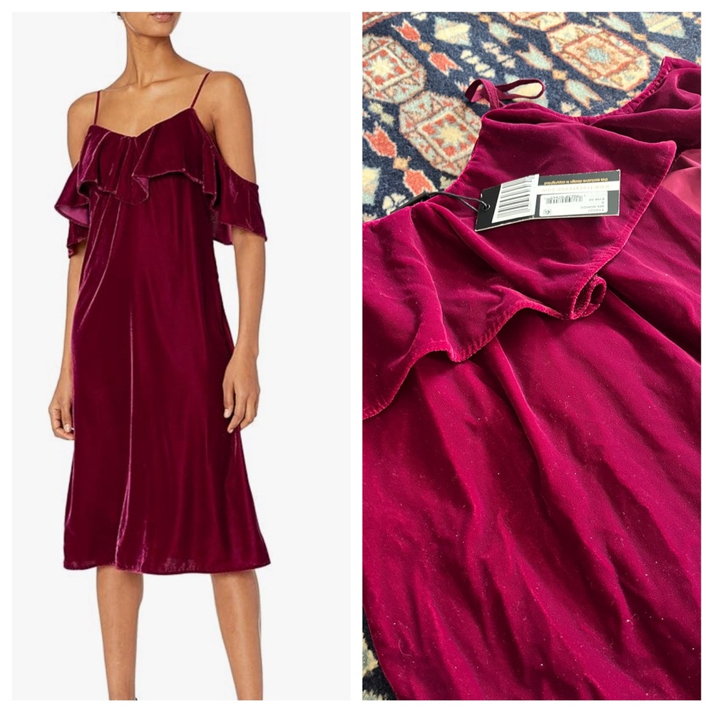 NWT Anthropologie Tracy Reese velvet cranberry red off shoulder midi dre…